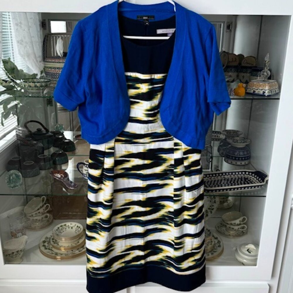 Luxe by Carmen Marc Valvo Striped Dress, Size 12, and R & K Blue Sweater, Size L